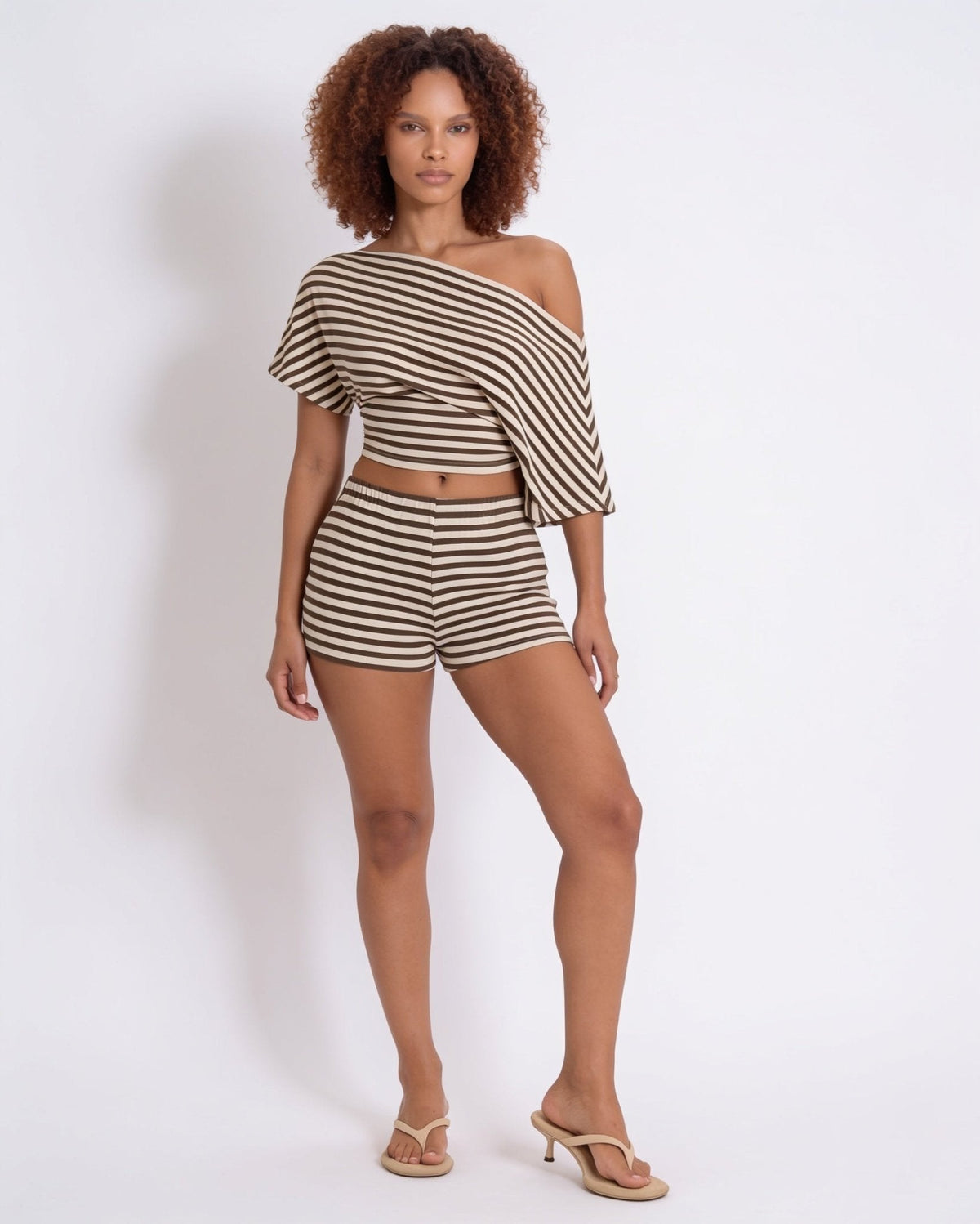 Striped Off-Shoulder Knit Co-Ord