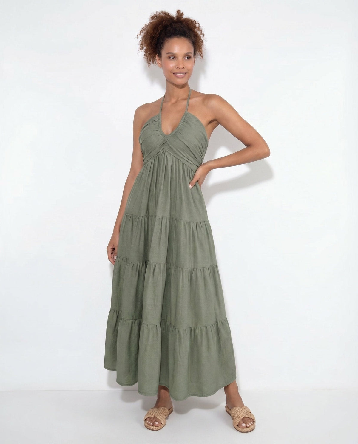 Tiered Halterneck Maxi Dress