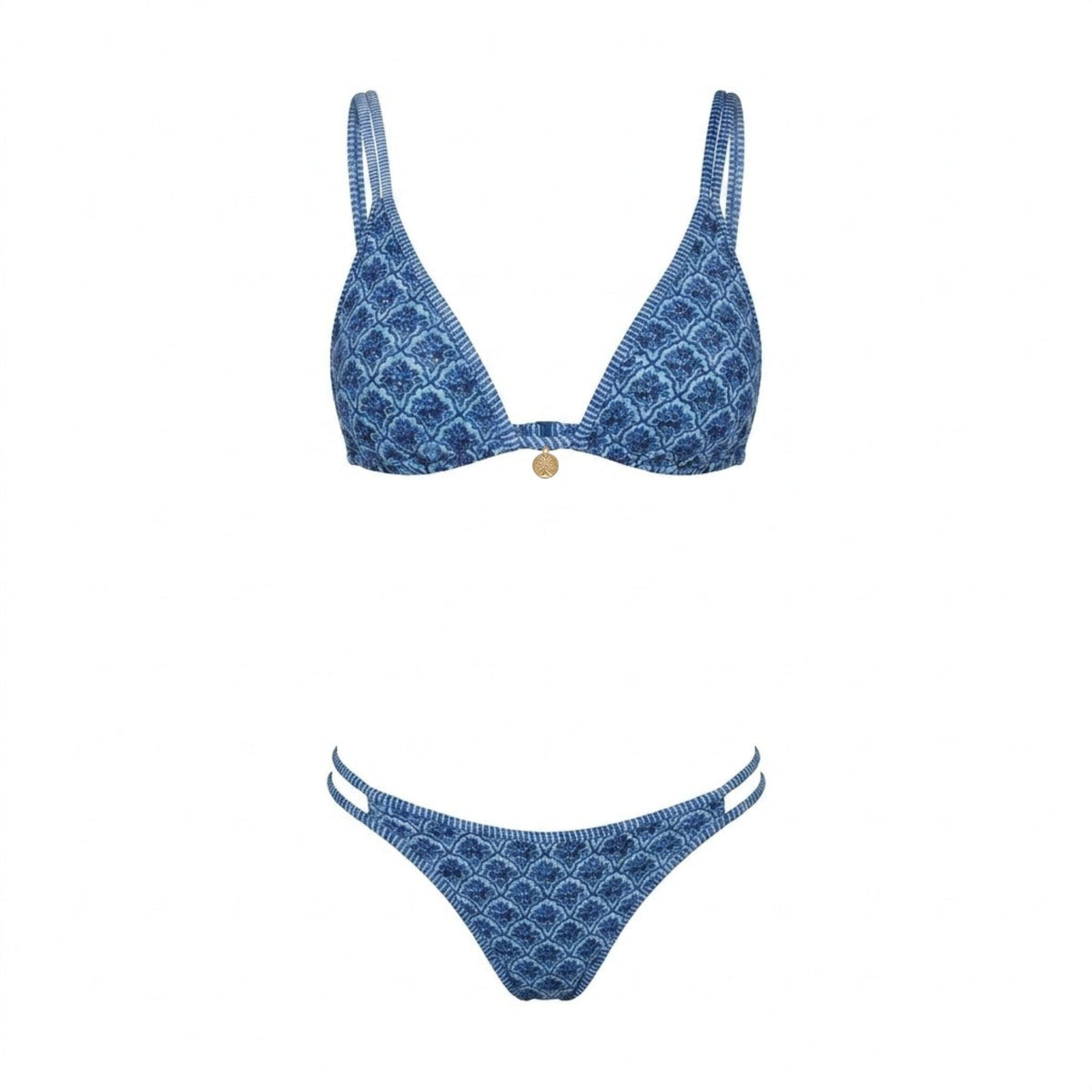 Whipstitch Trim Printed Triangle Bikini