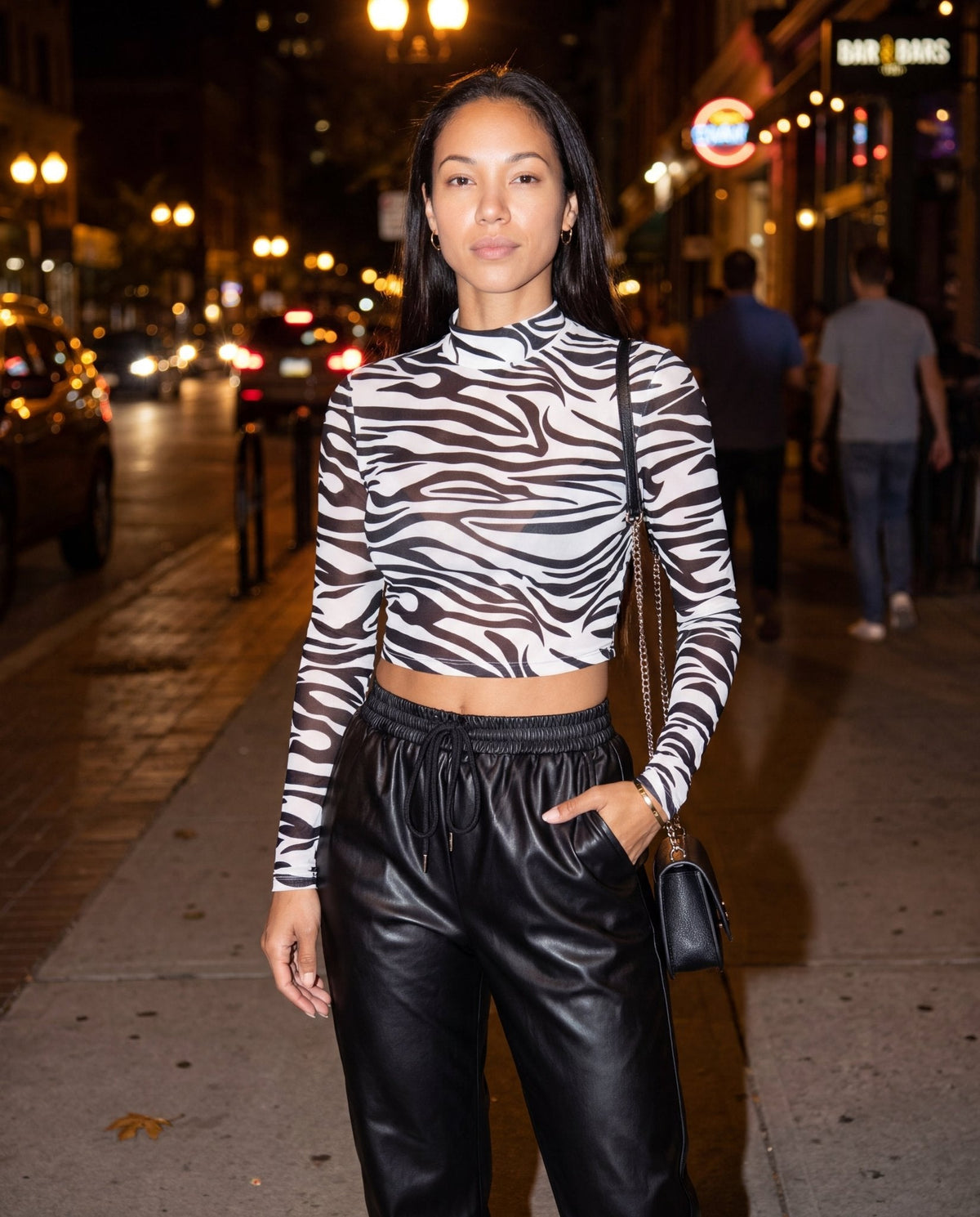 Zebra Print Mock Neck Crop Top