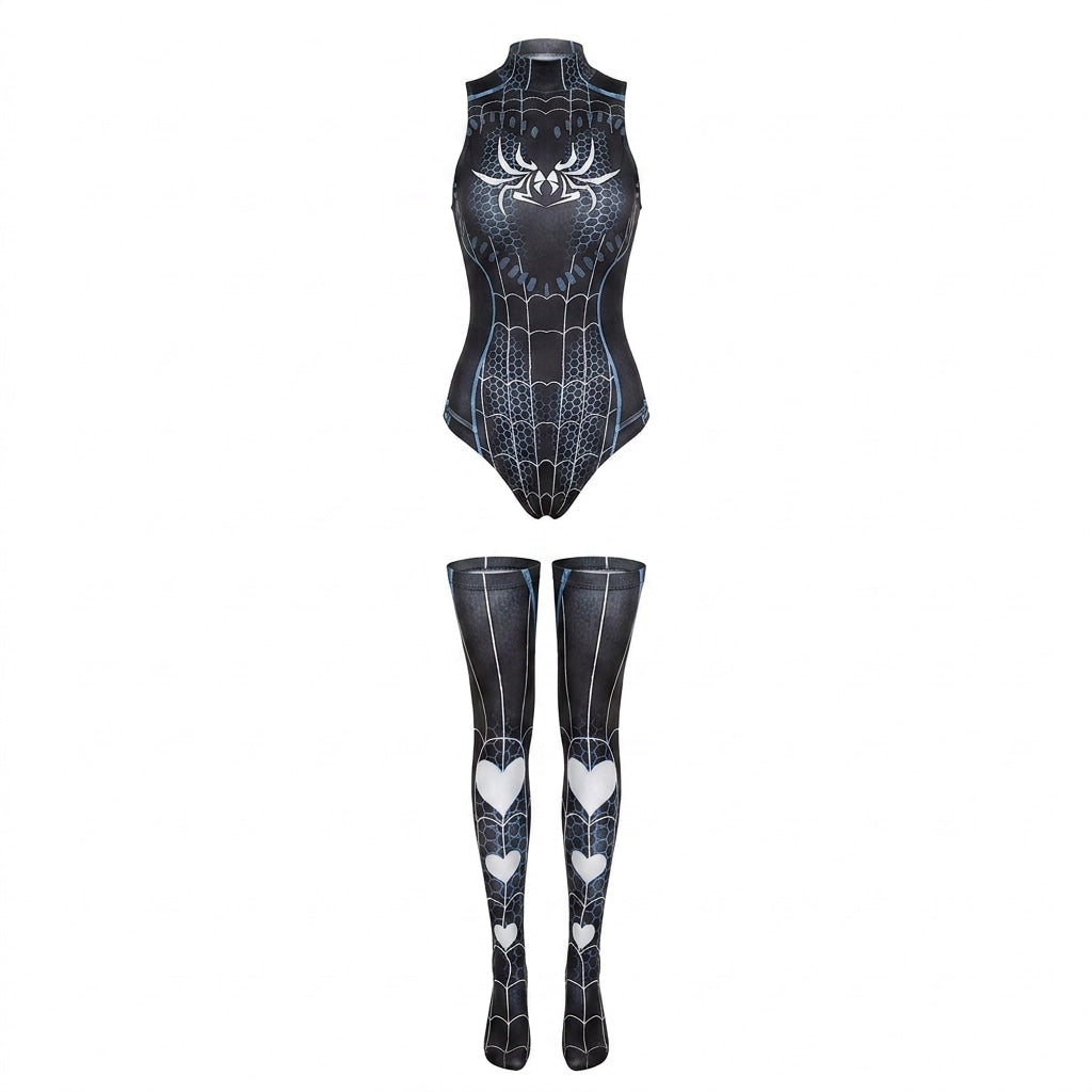 Spider-Web Print High-Neck Bodysuit
