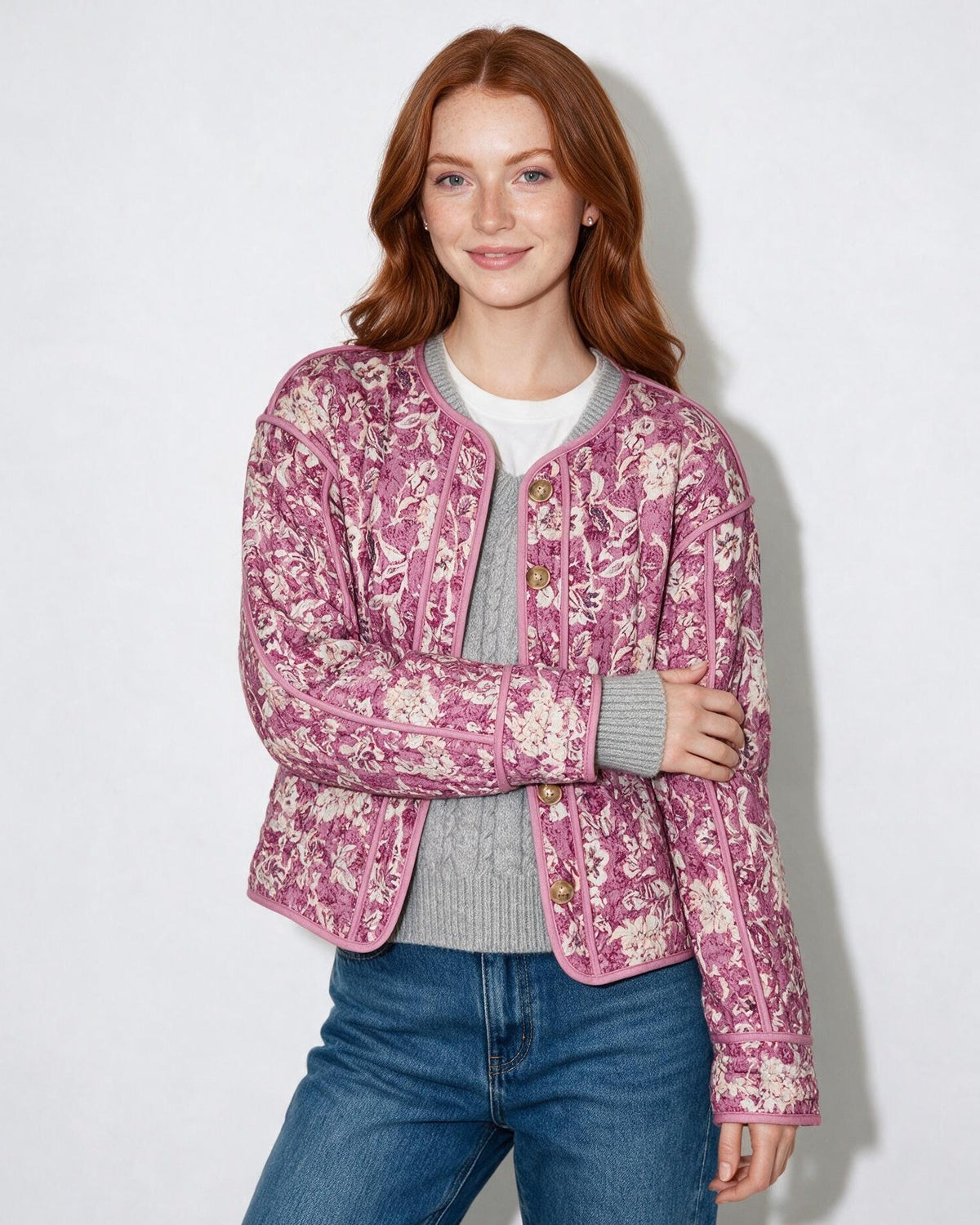 Floral Reversible Quilted Cropped Jacket