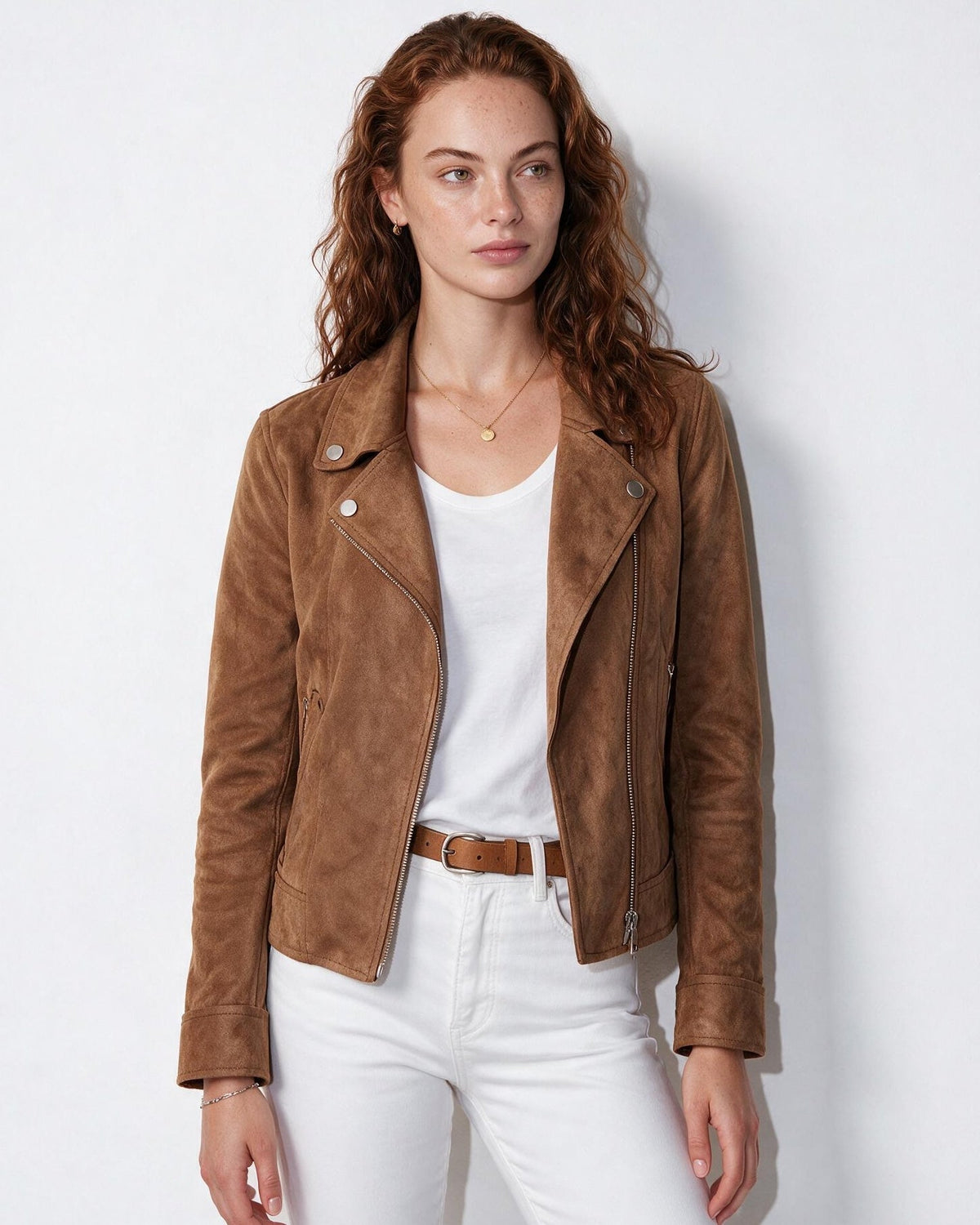 Cropped Snap-Tab Waist Biker Jacket