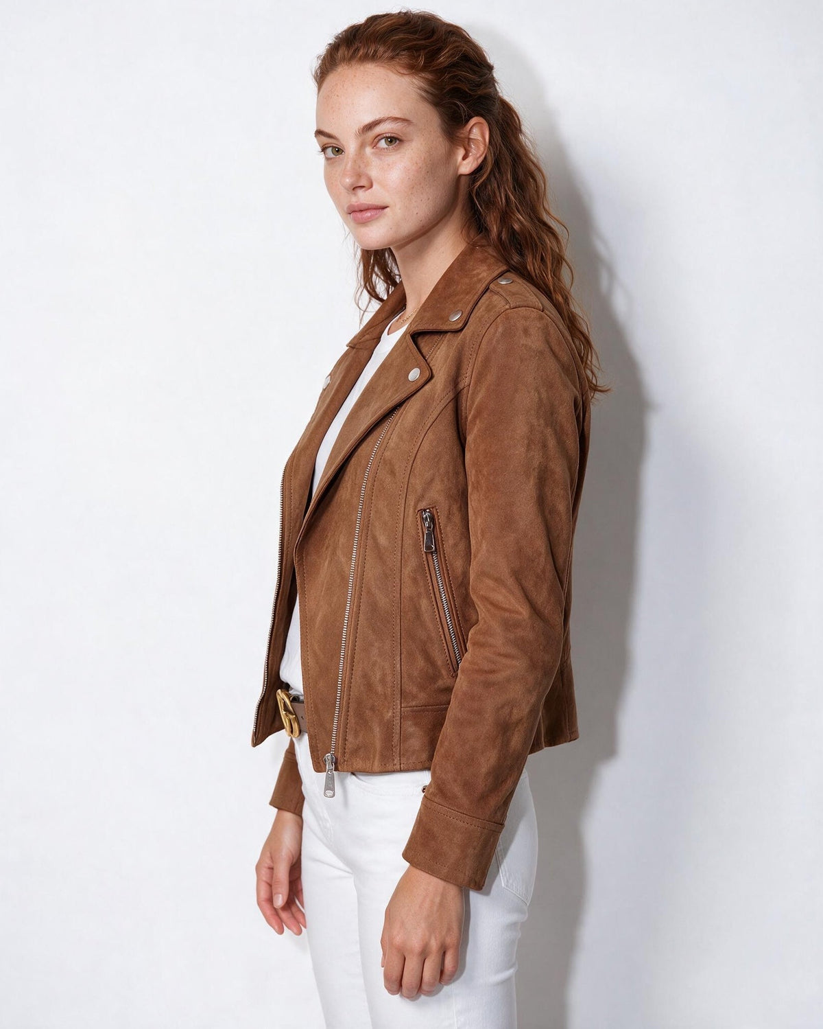 Cropped Snap-Tab Waist Biker Jacket