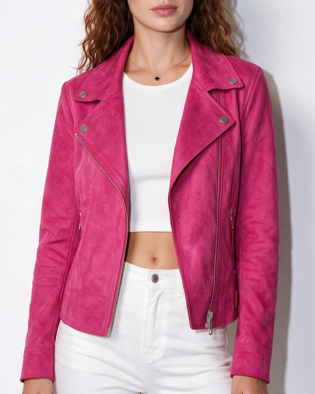 Cropped Snap-Tab Waist Biker Jacket