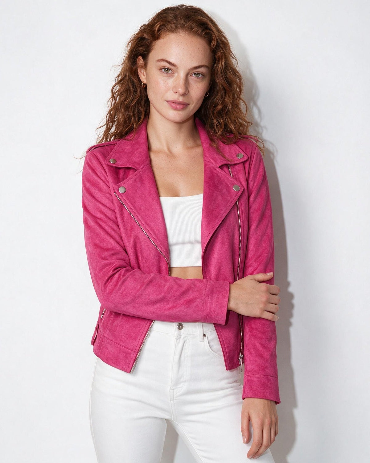 Cropped Snap-Tab Waist Biker Jacket