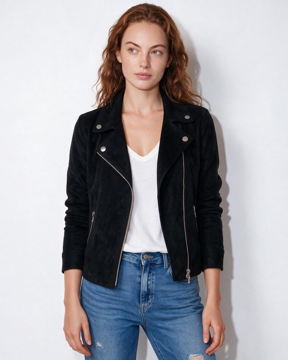 Cropped Snap-Tab Waist Biker Jacket