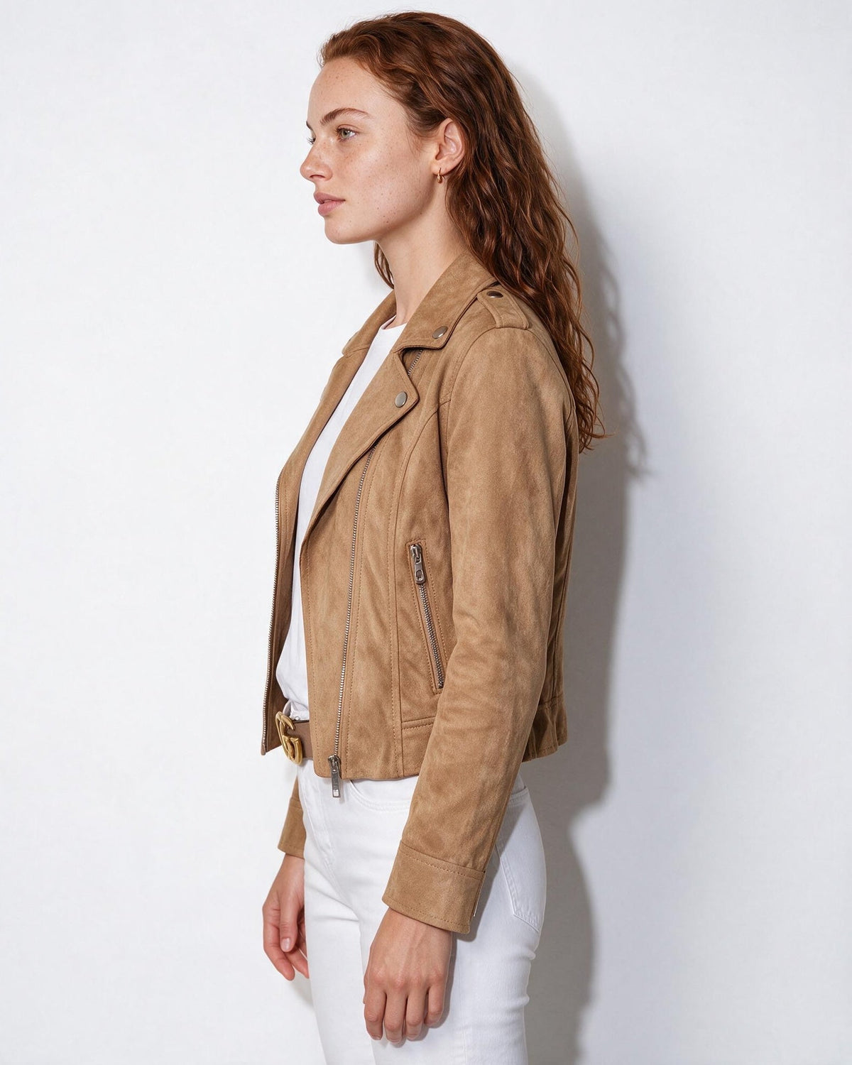 Cropped Snap-Tab Waist Biker Jacket