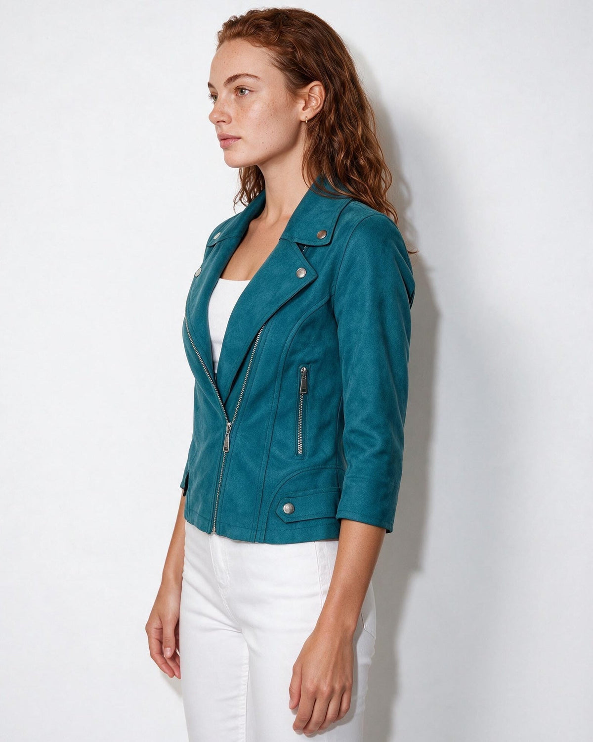 Cropped Snap-Tab Waist Biker Jacket