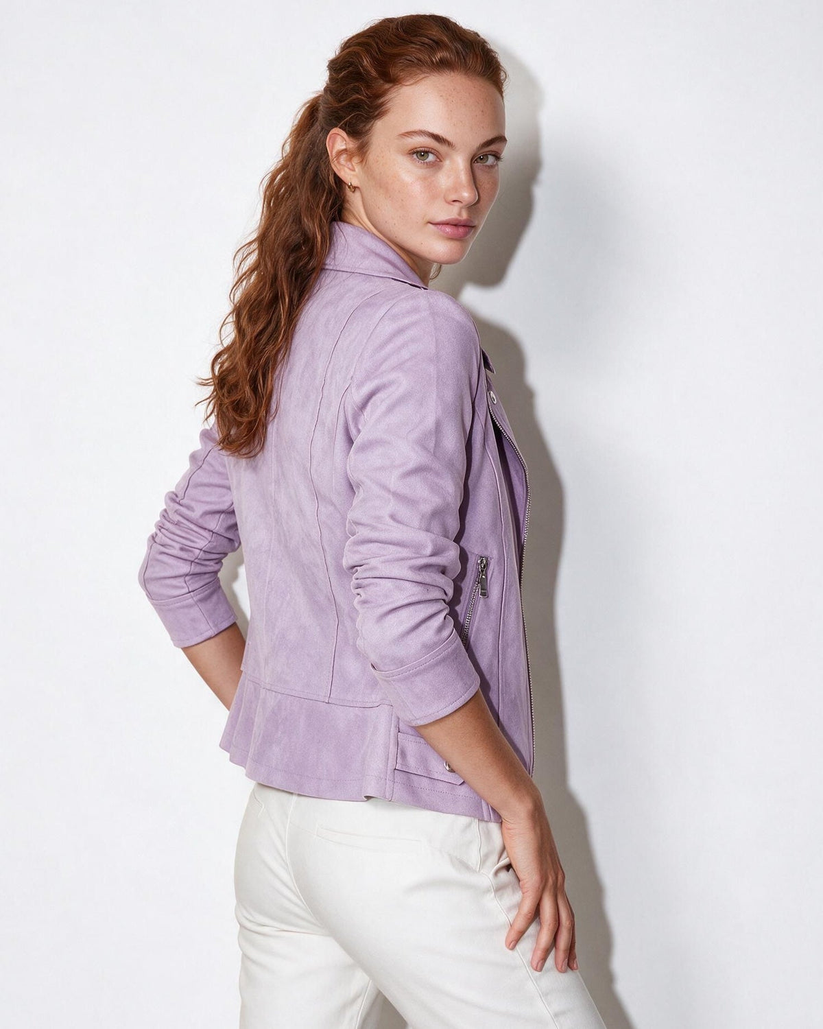 Cropped Snap-Tab Waist Biker Jacket