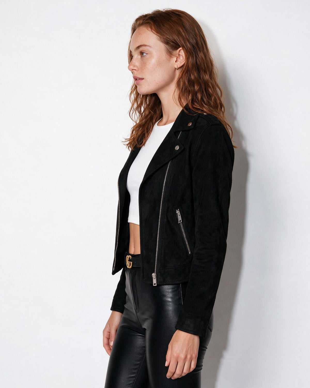 Cropped Asymmetric Zip Biker Jacket