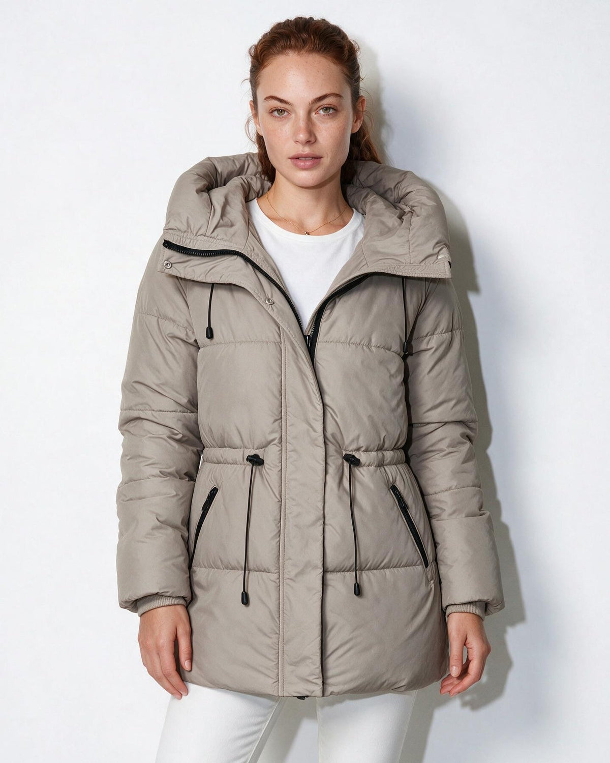 Hooded Drawstring Waist Puffer Jacket
