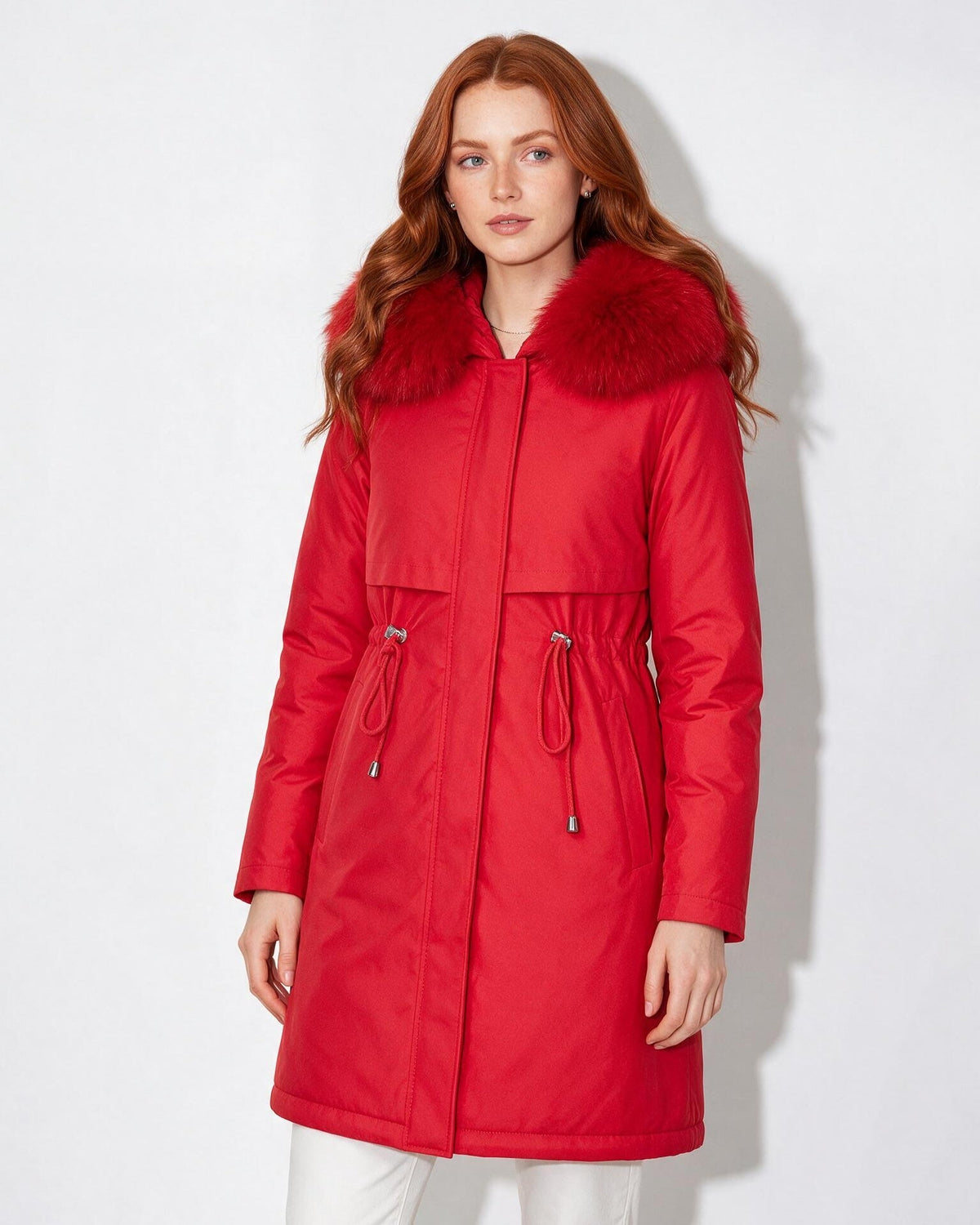 Faux Fur Hood Drawstring Parka Coat