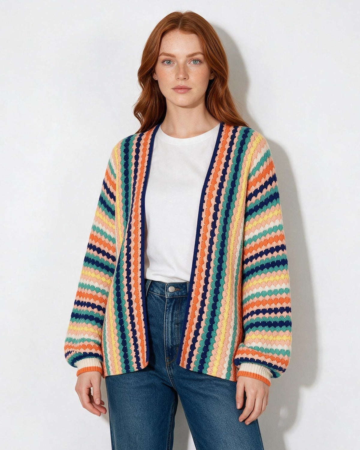 Oversized Striped Open-Front Cardigan