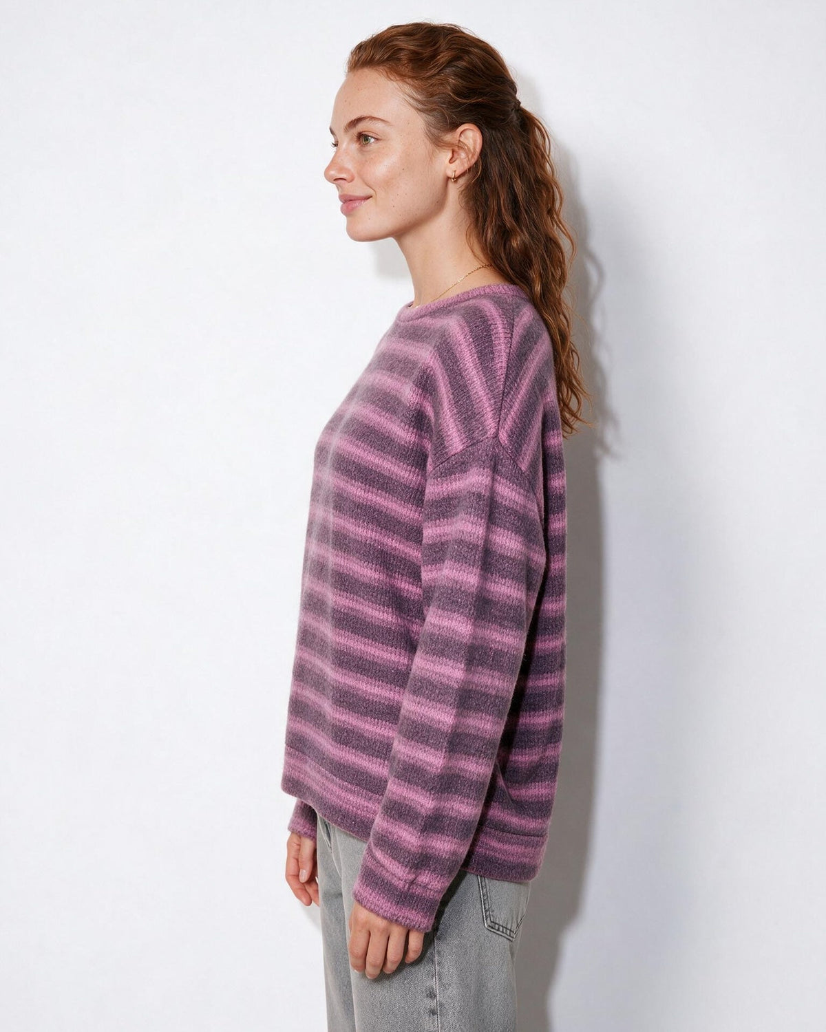 Striped Relaxed Dropped-Shoulder Crew Neck Jumper