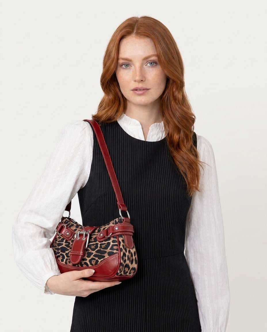 Leopard Print Buckle-Strap Shoulder Bag