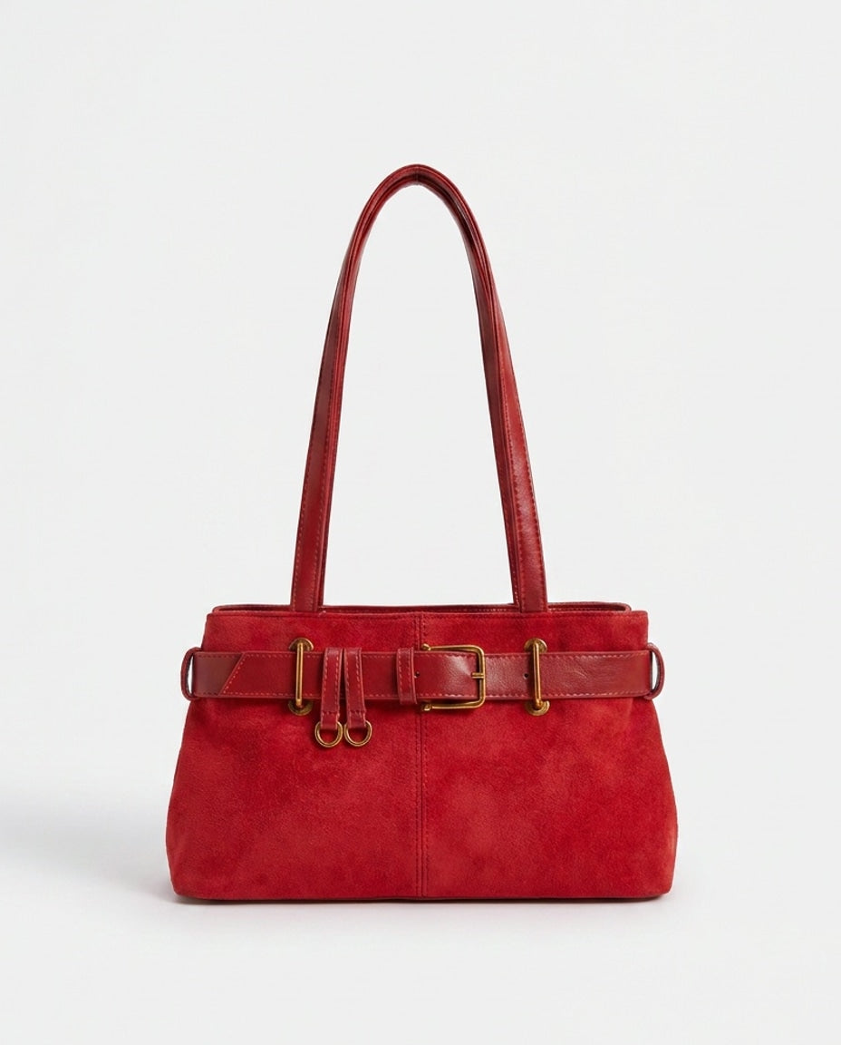 Belted Buckle Shoulder Tote Bag