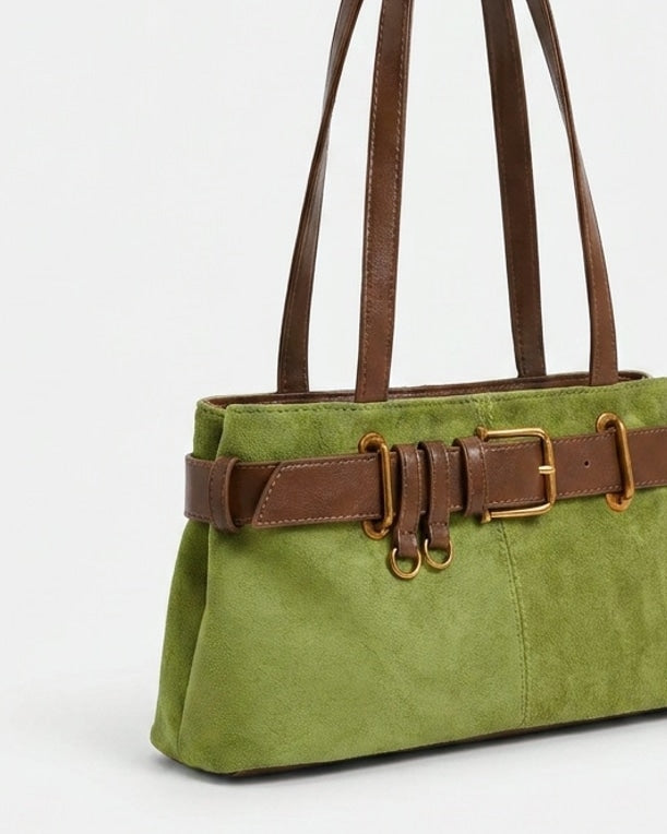 Belted Buckle Shoulder Tote Bag