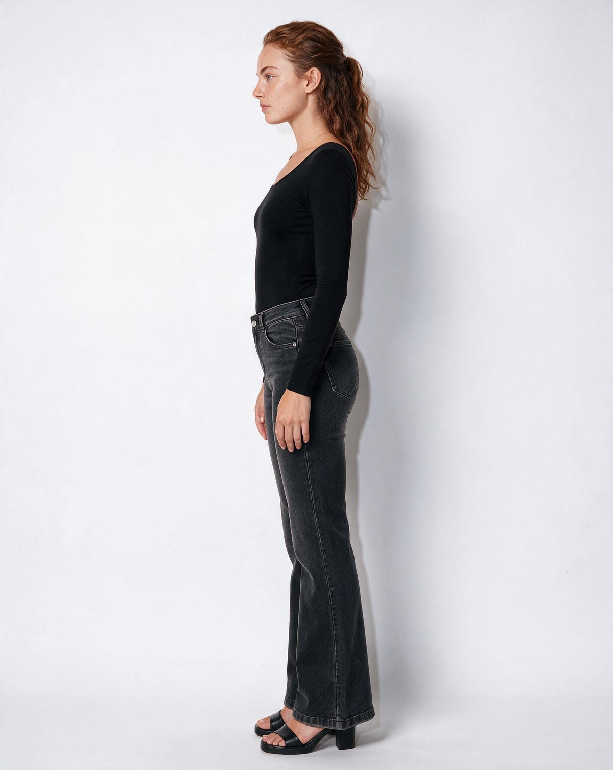 Five-Pocket Mid-Rise Flared Jeans