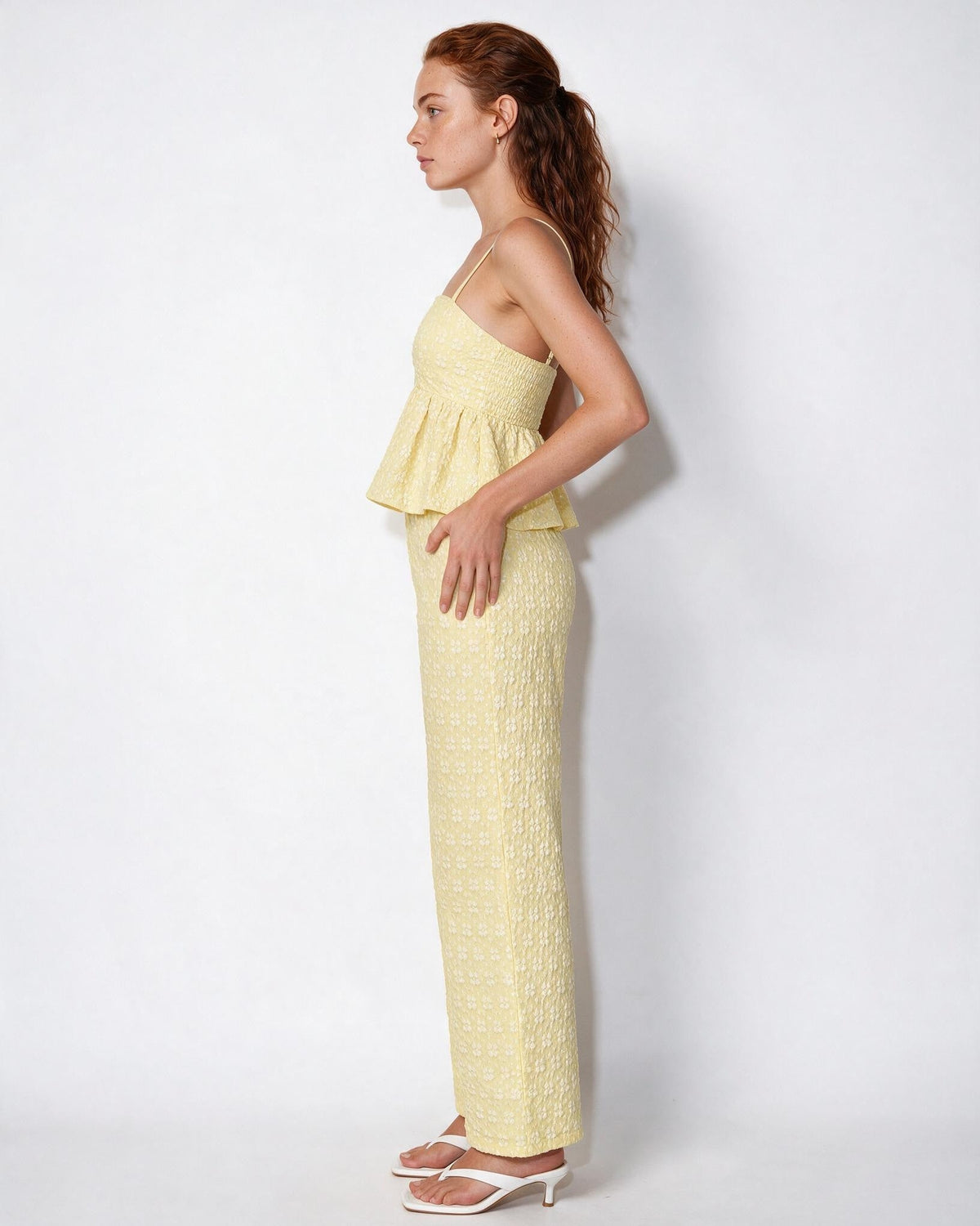 Floral Peplum Square-Neck Wide-Leg Co-ord