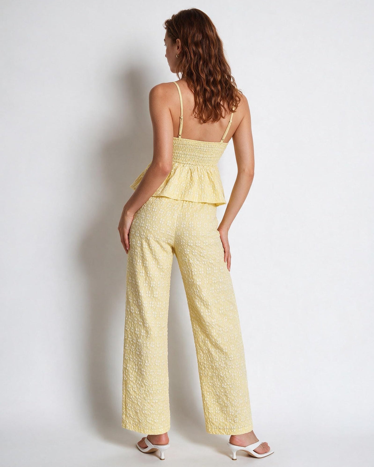 Floral Peplum Square-Neck Wide-Leg Co-ord