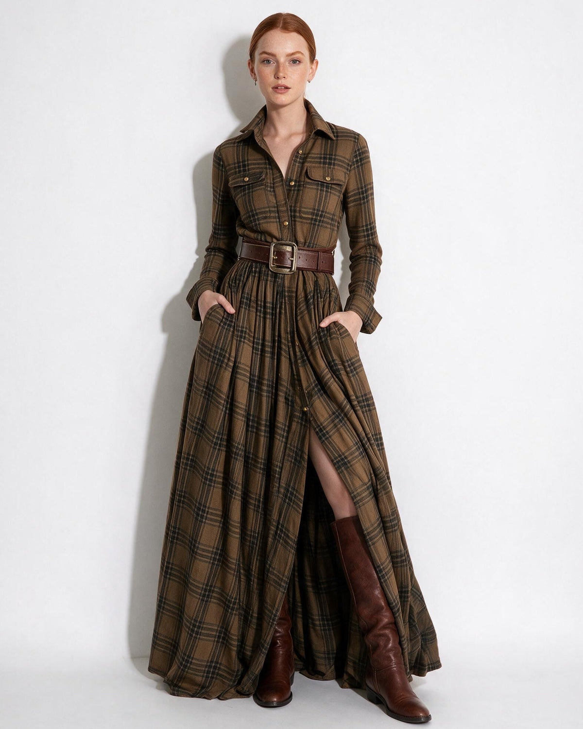 Collared Button-Front Maxi Shirt Dress