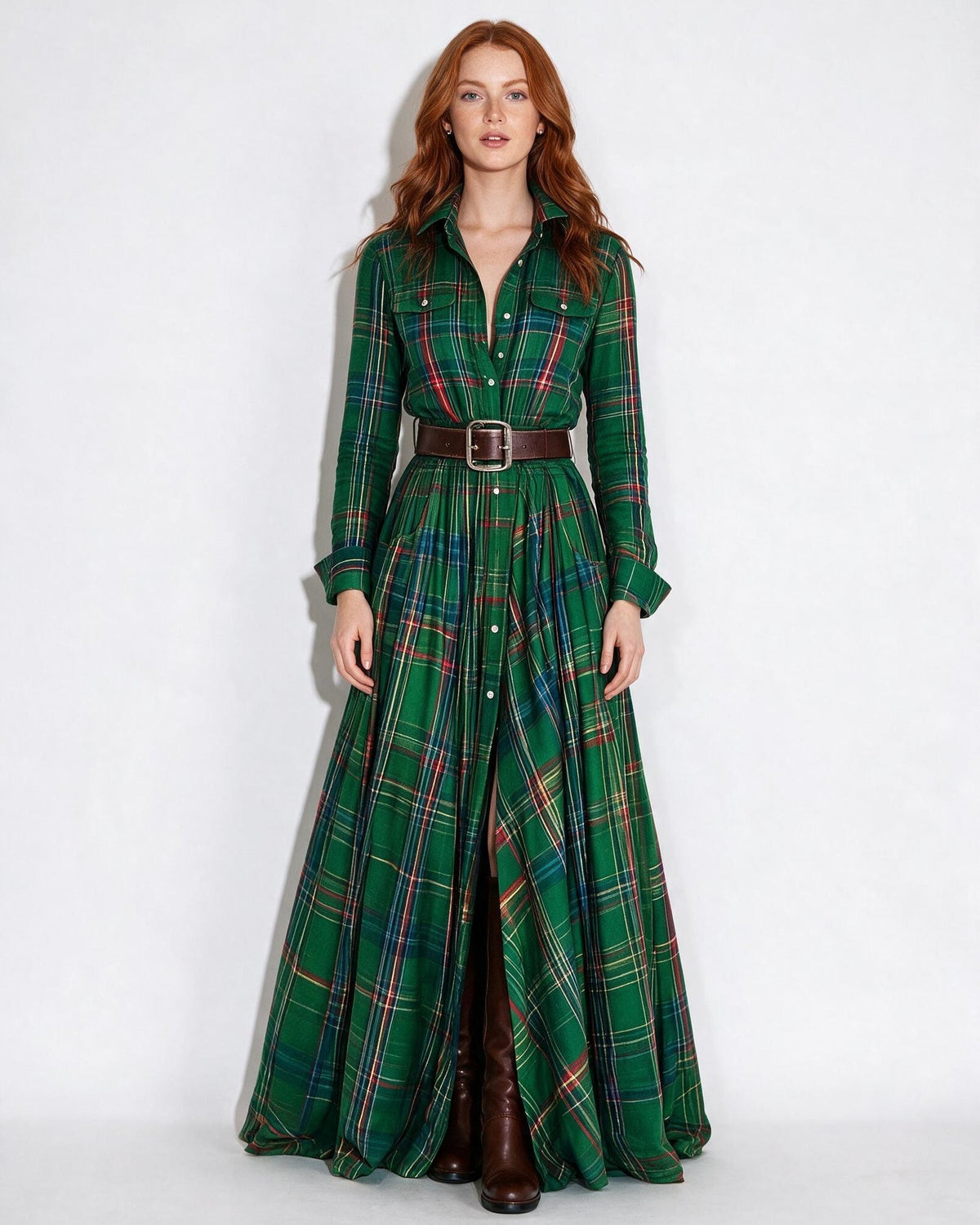 Collared Button-Front Maxi Shirt Dress