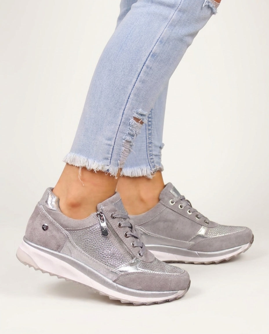 Metallic Snake-Print Chunky-Sole Trainers