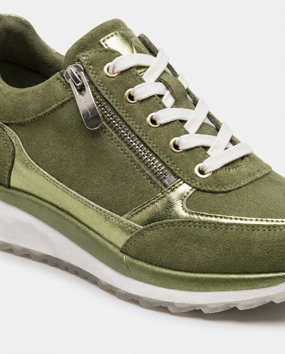 Metallic Snake-Print Chunky-Sole Trainers