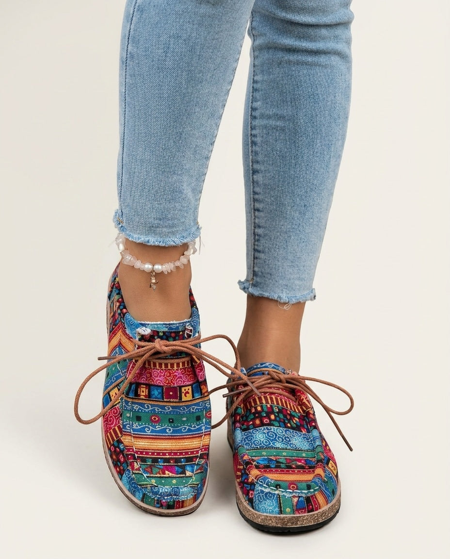 Patchwork Print Lace-Up Low-Top Trainers
