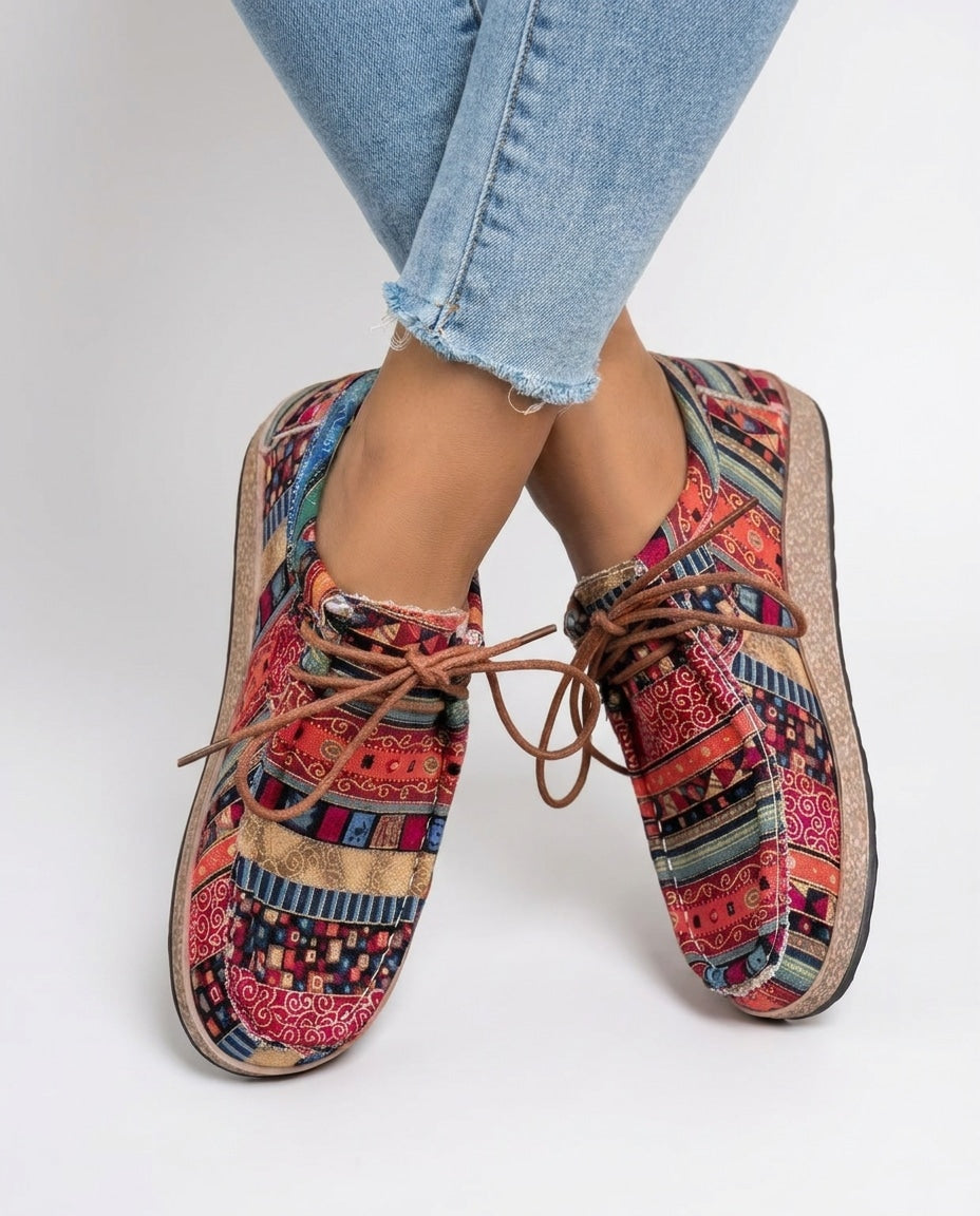 Patchwork Print Lace-Up Low-Top Trainers