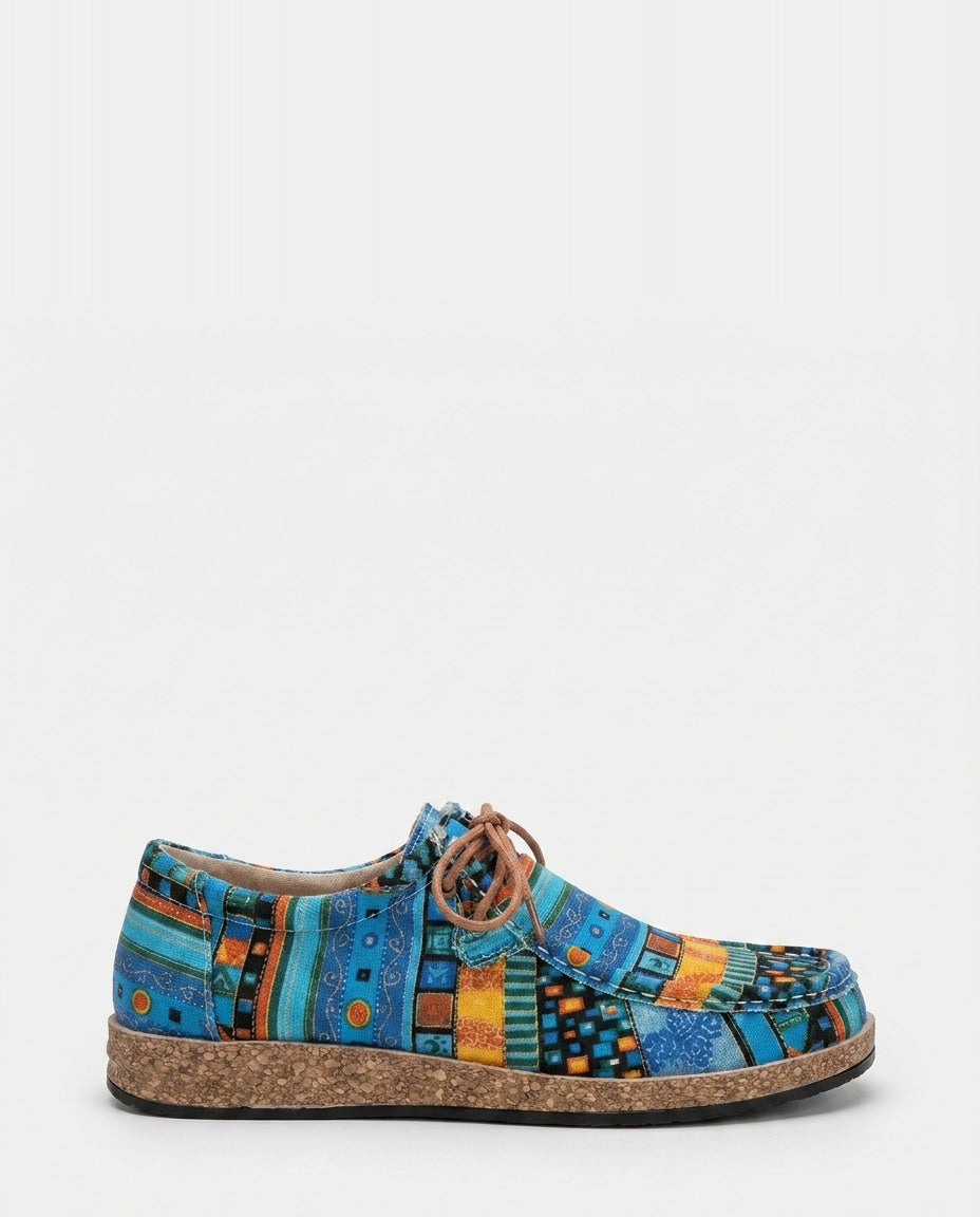 Patchwork Print Lace-Up Low-Top Trainers