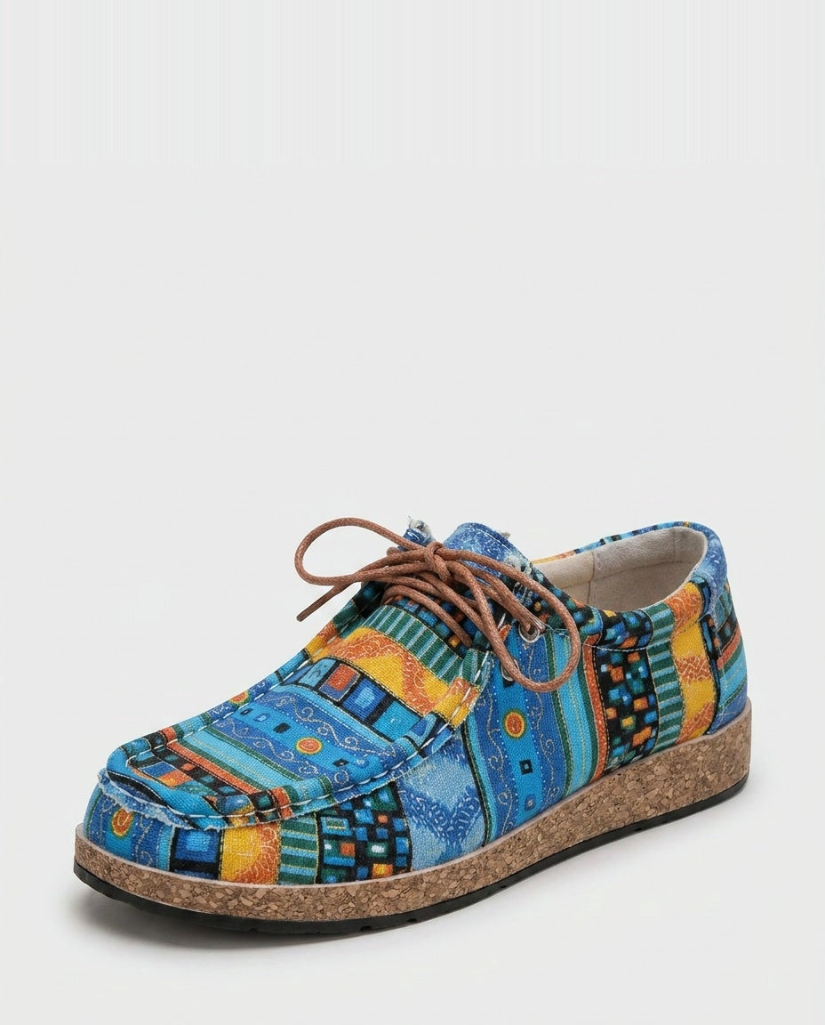 Patchwork Print Lace-Up Low-Top Trainers