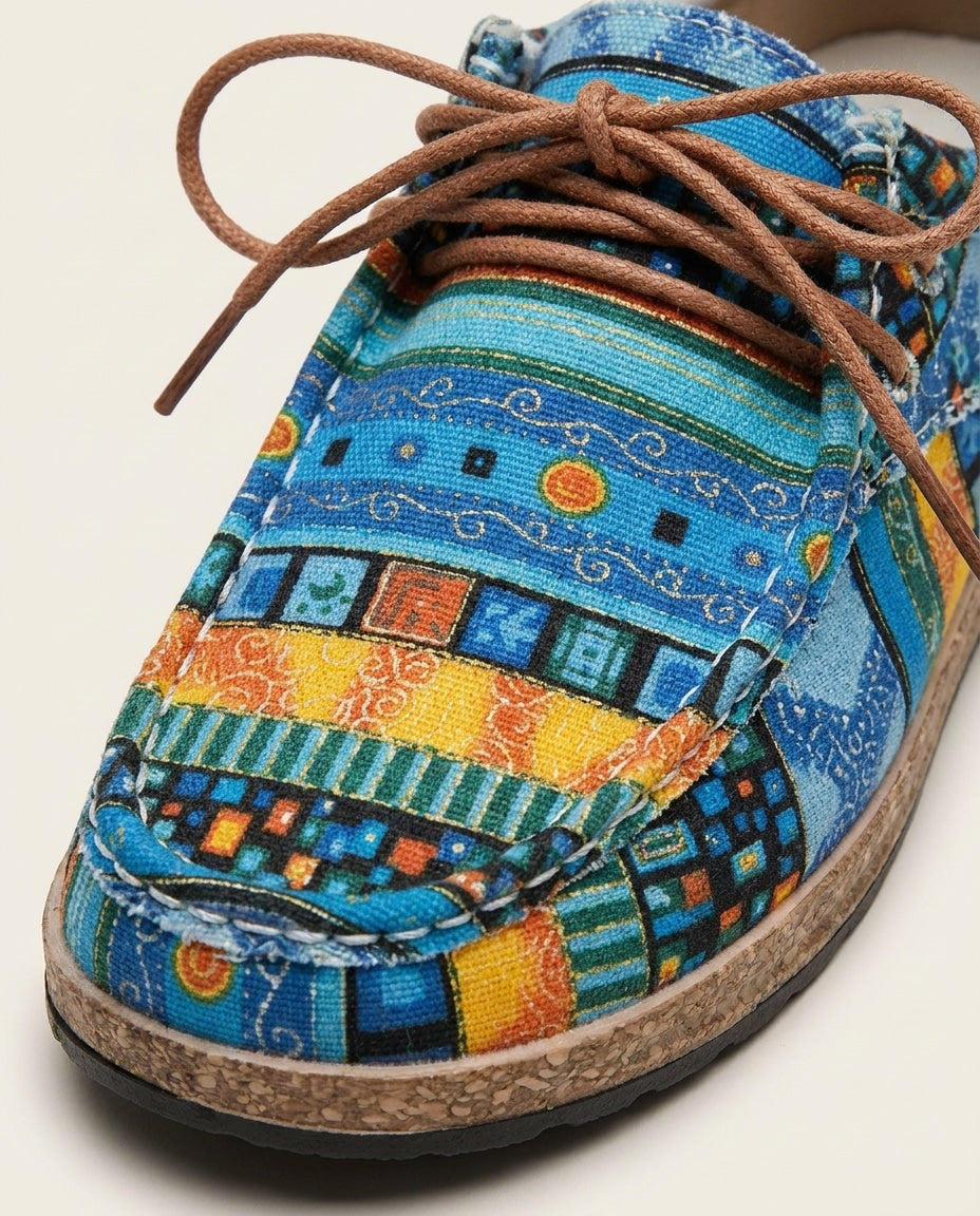 Patchwork Print Lace-Up Low-Top Trainers
