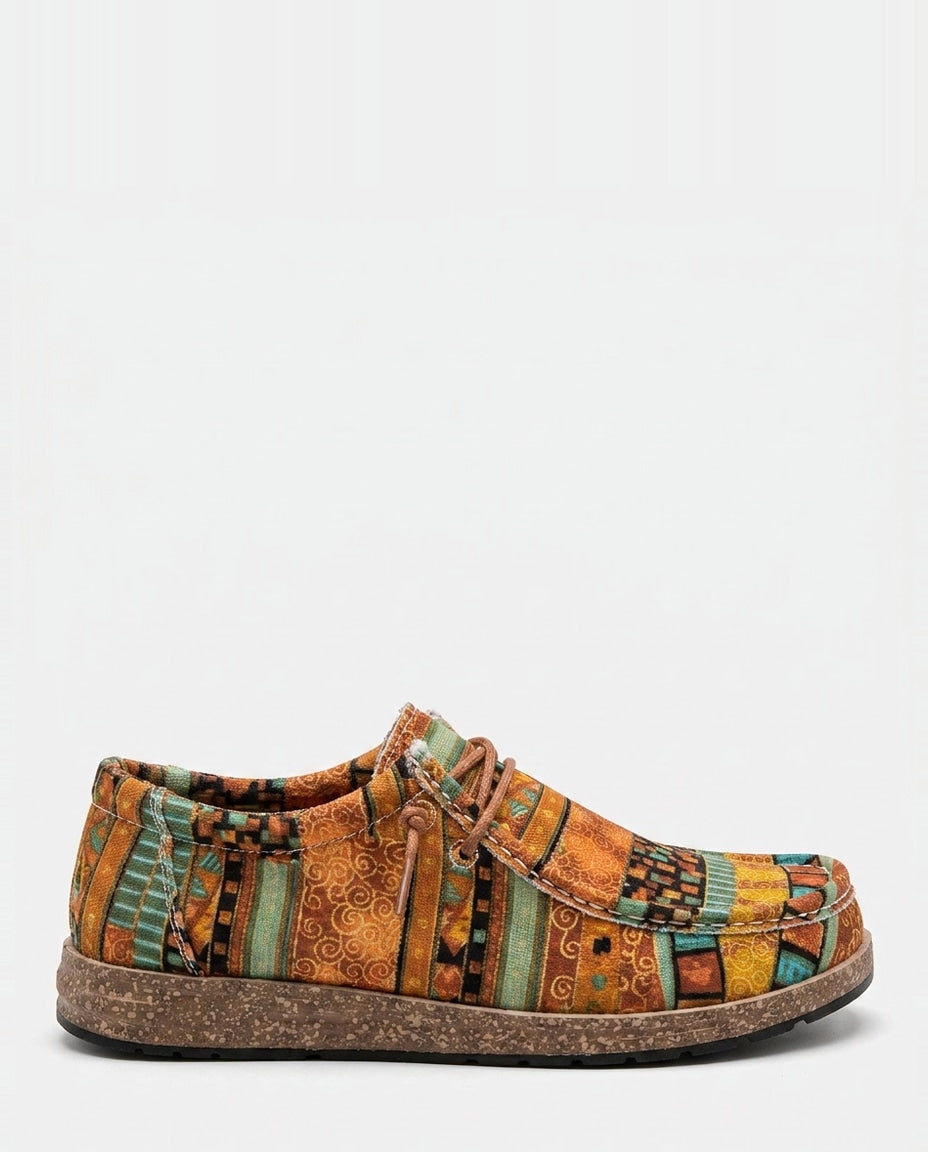 Patchwork Print Lace-Up Low-Top Trainers