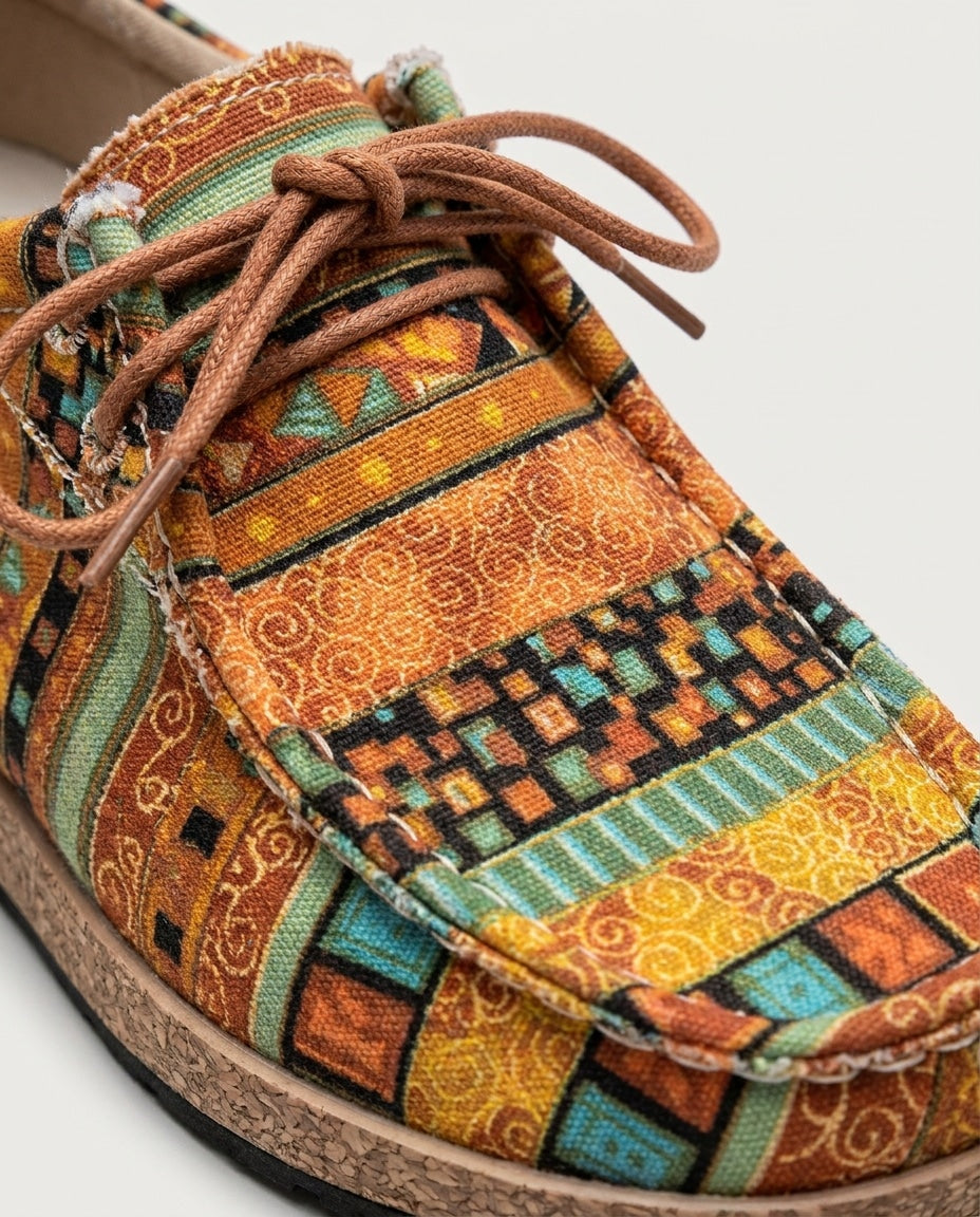 Patchwork Print Lace-Up Low-Top Trainers