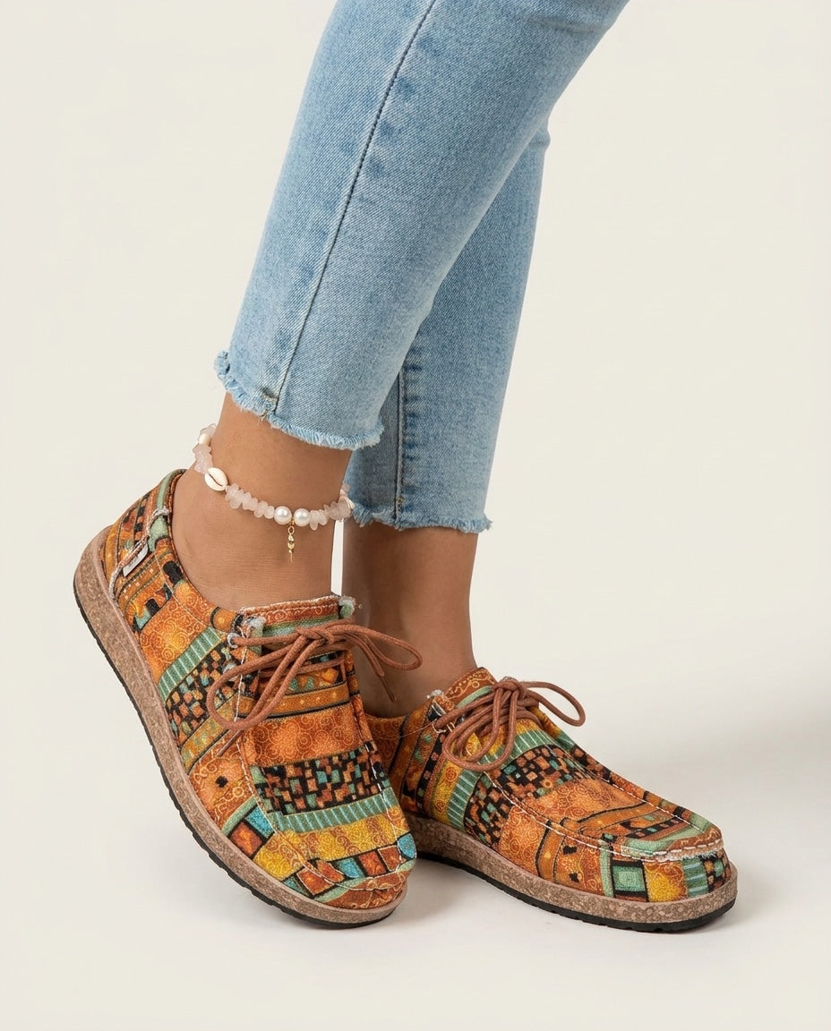Patchwork Print Lace-Up Low-Top Trainers
