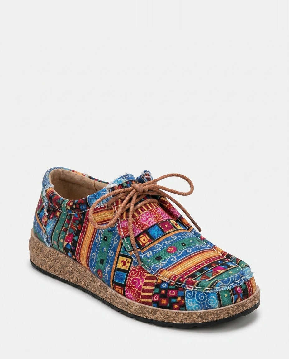 Patchwork Print Lace-Up Low-Top Trainers