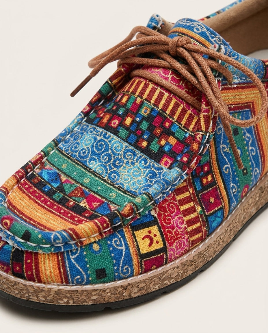 Patchwork Print Lace-Up Low-Top Trainers