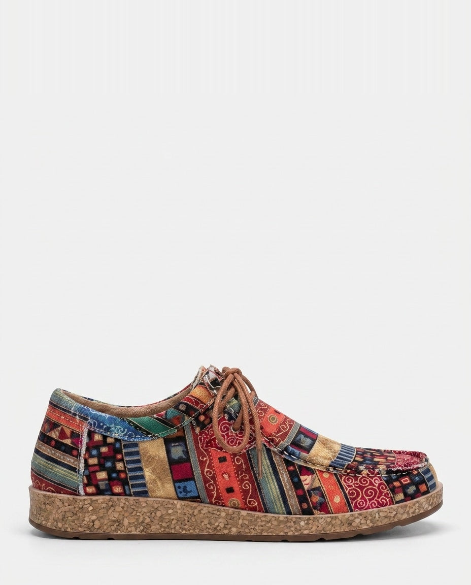 Patchwork Print Lace-Up Low-Top Trainers