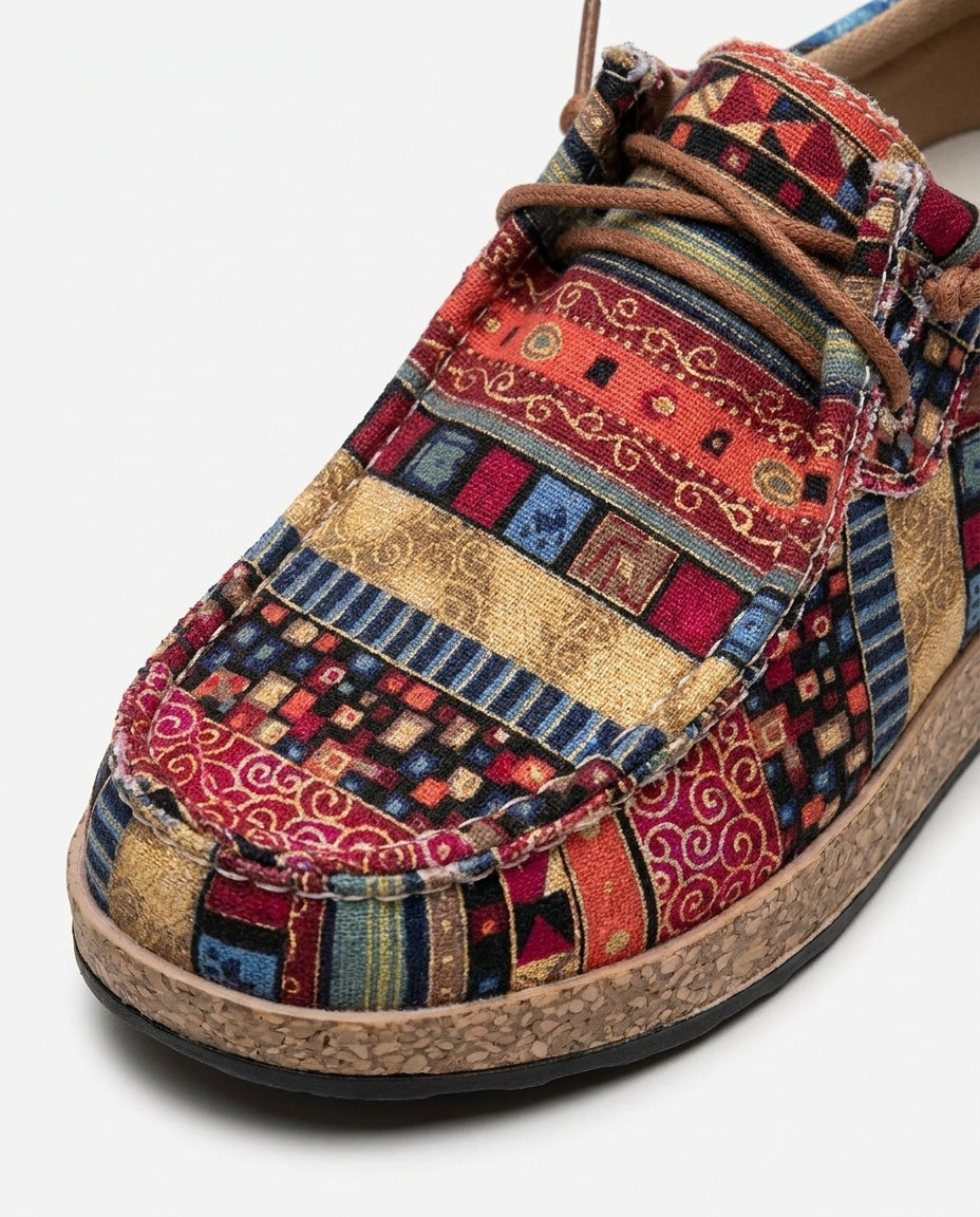 Patchwork Print Lace-Up Low-Top Trainers