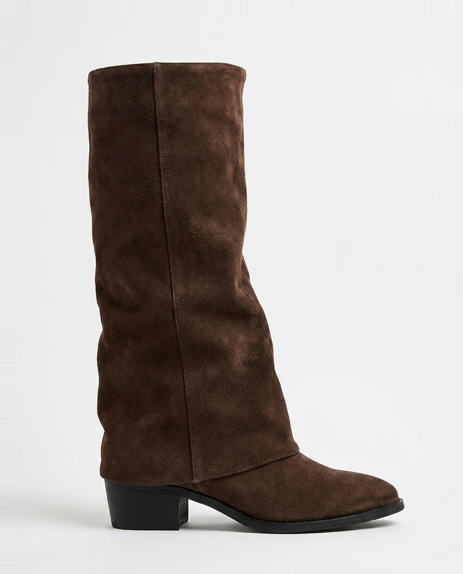 Block Heel Fold-Over Knee-High Boots