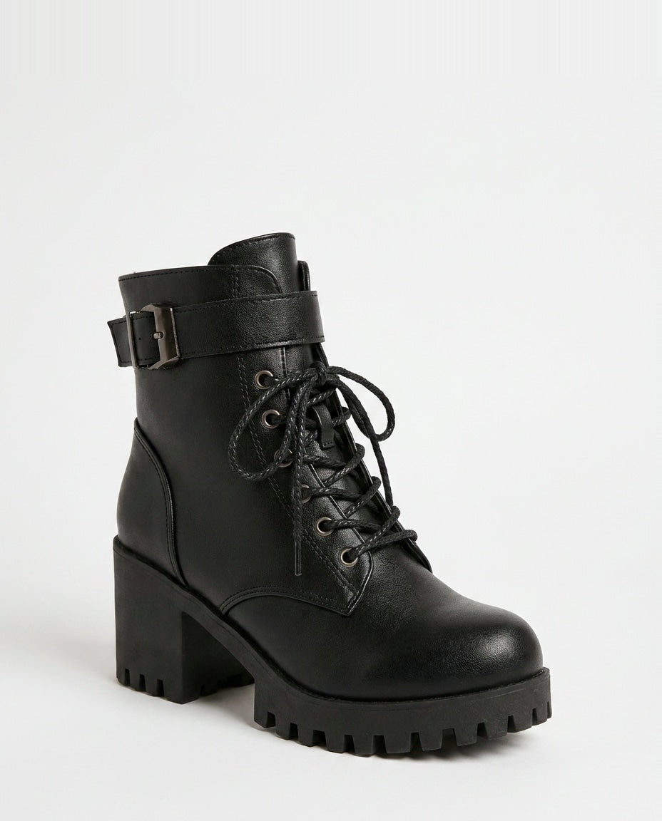 Buckle Strap Chunky Sole Ankle Boots