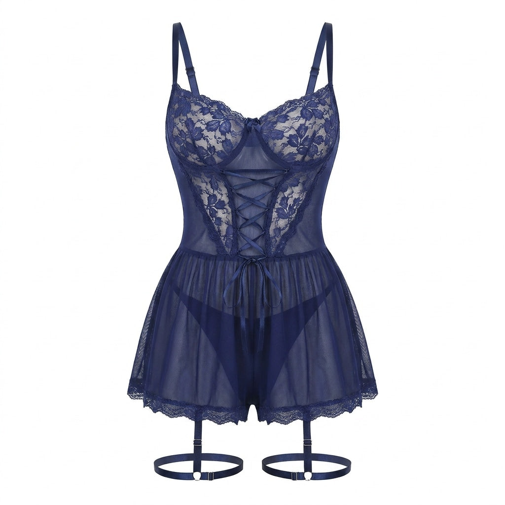 Lace Corset Babydoll With Garter Straps