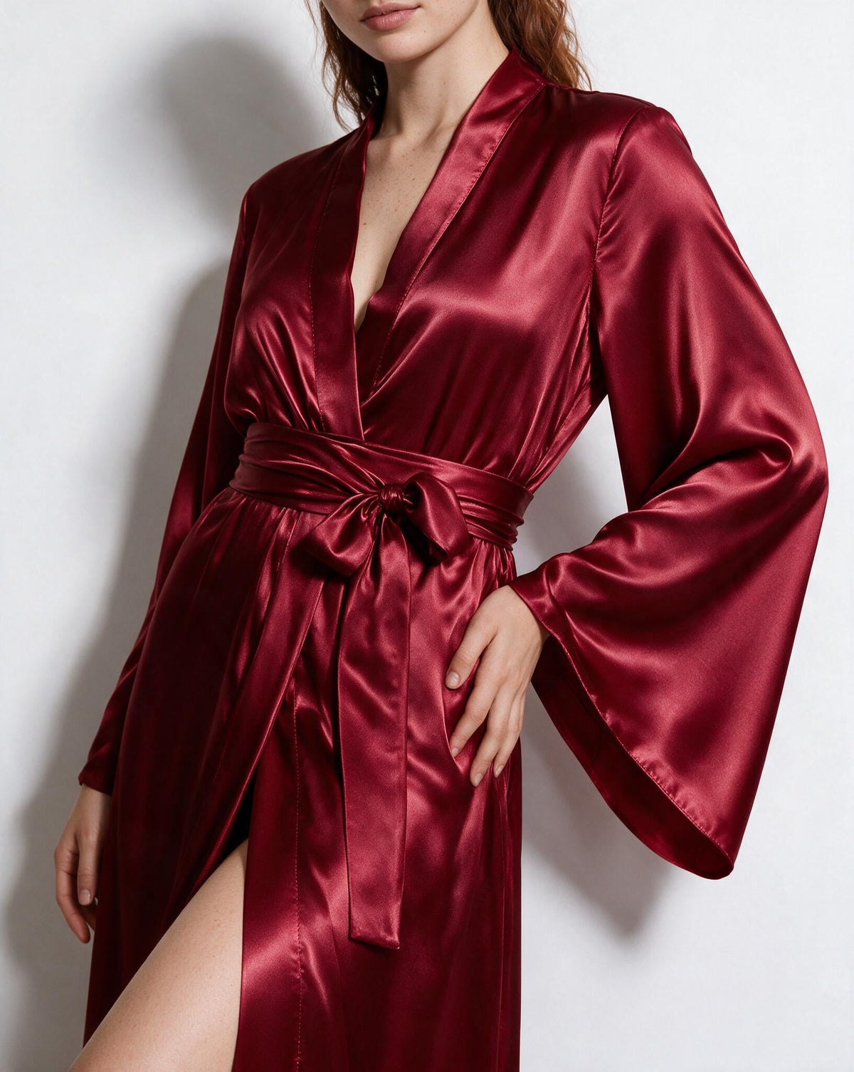 Satin Wrap Kimono Robe With Sash