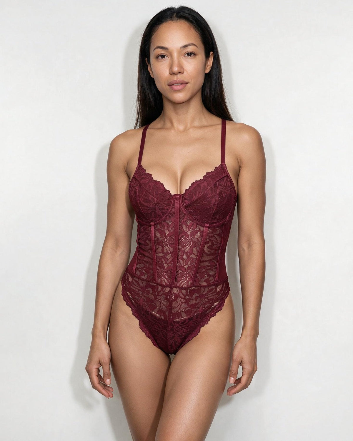 Lace Corset Bodysuit With Underwired Cups
