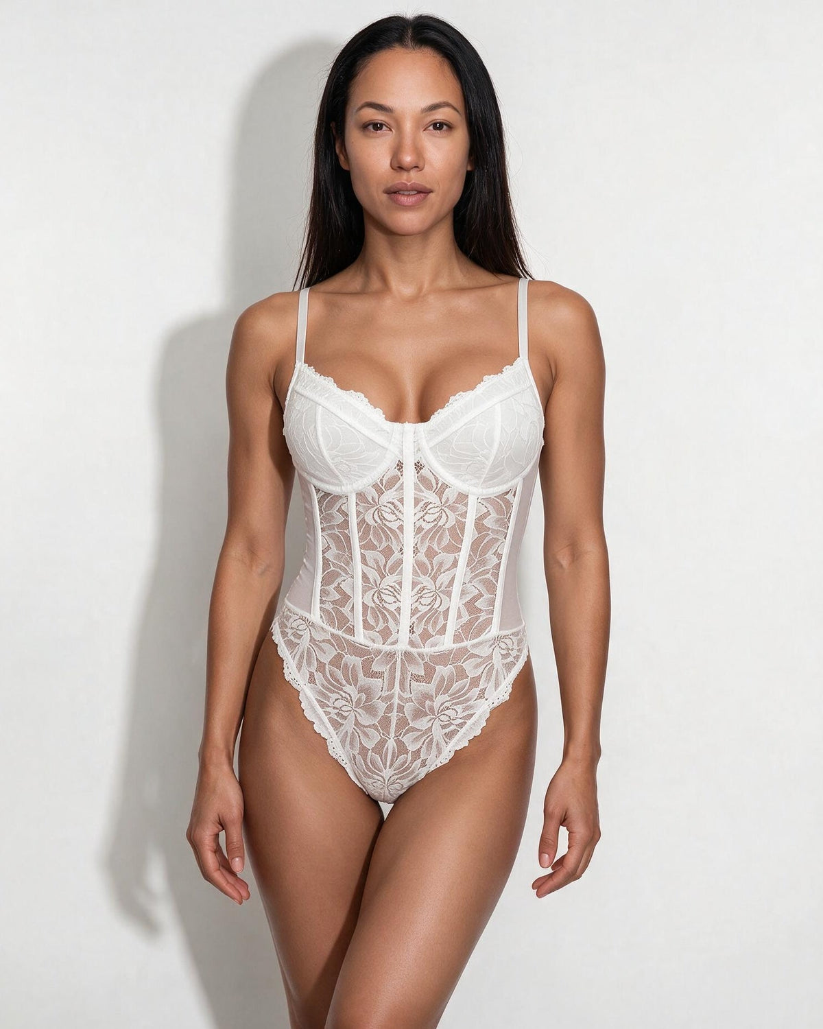 Lace Corset Bodysuit With Underwired Cups