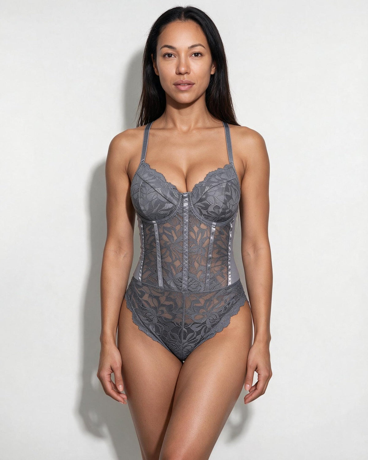 Lace Corset Bodysuit With Underwired Cups