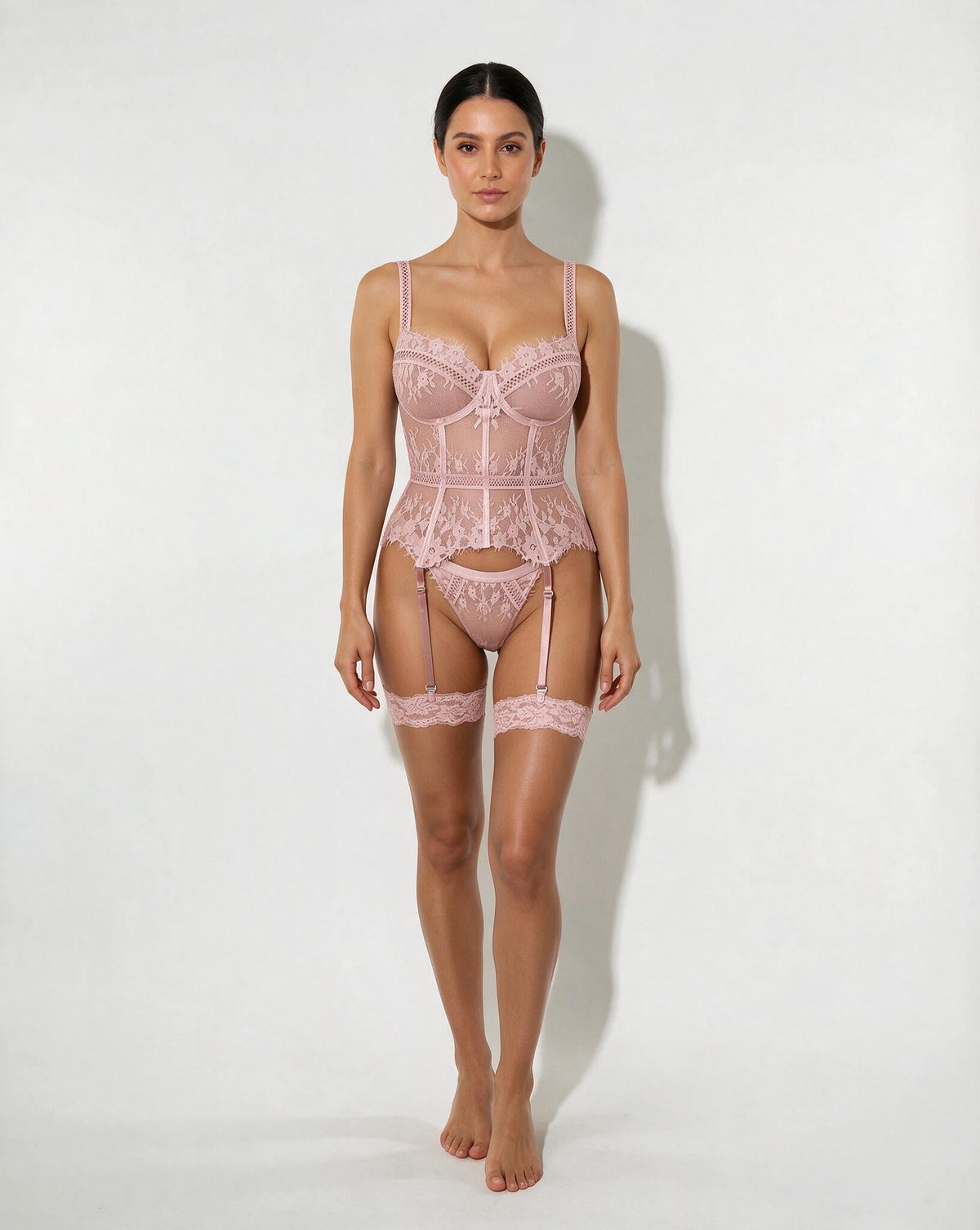 Rhinestone Lace Corset Bustier Lingerie Set