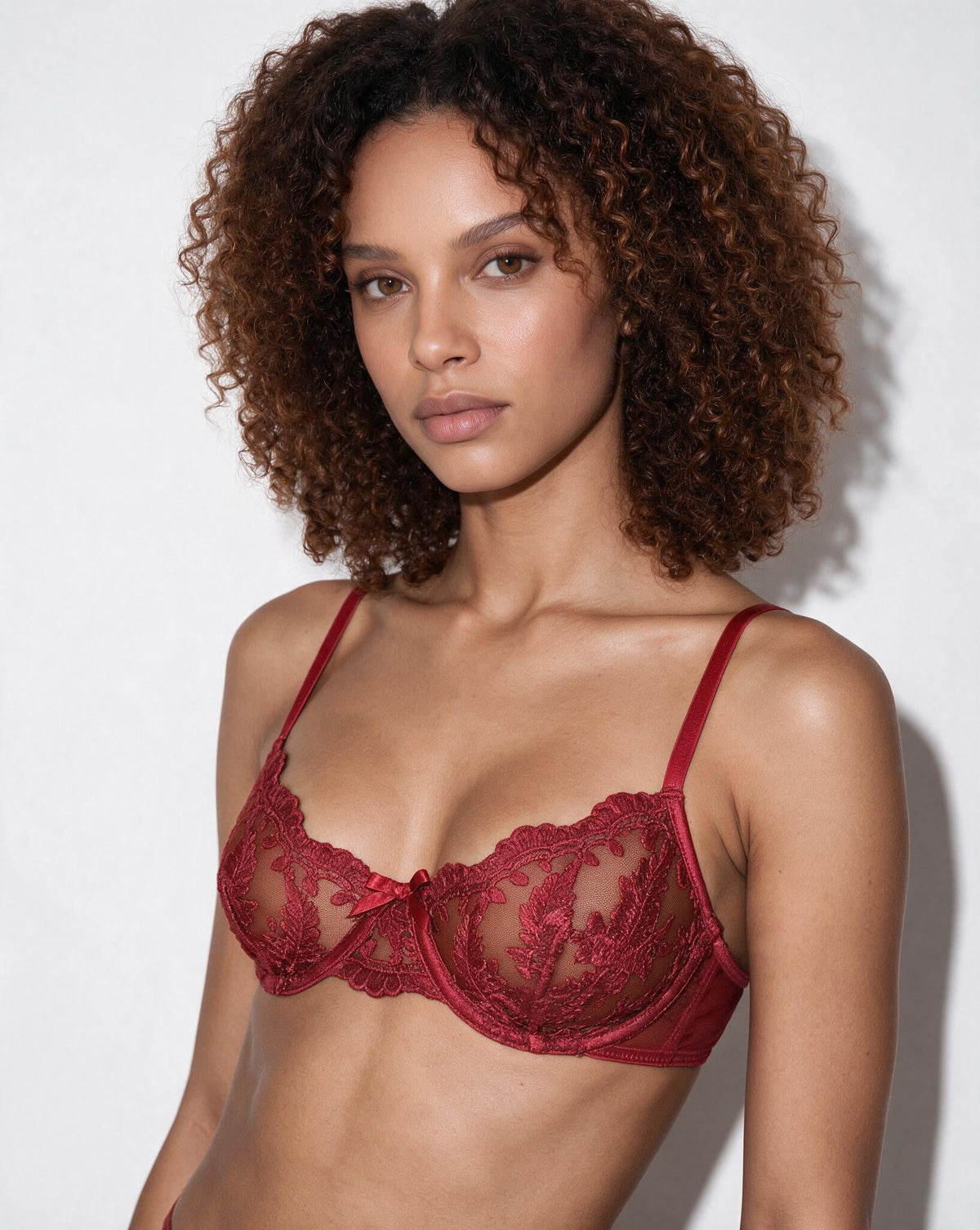 Embroidered Lace Bra Garter Belt Thong Set